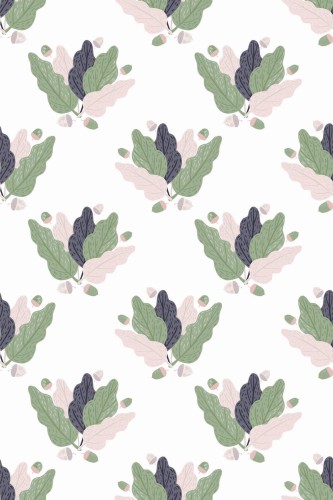 Pattern repeat of Scandinavian oak leaf removable wallpaper design