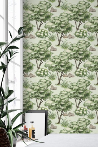 Minimal style home office decorated with Scenic tree peel and stick wallpaper