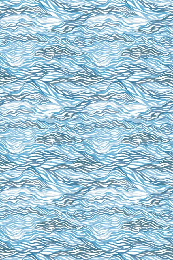Fancy Walls Seamless Handdrawn Blue Waves unpasted wallpaper