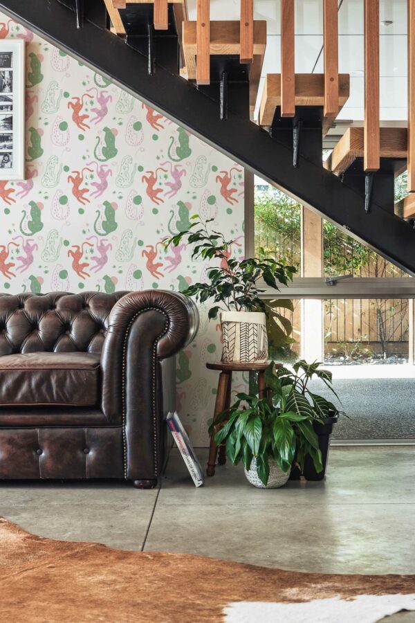 Fancy Walls peel and stick wallpaper with Aesthetic Pink Leopard design