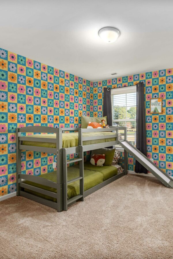 Fancy Walls peel and stick wallpaper with Retro Checkered Floral design