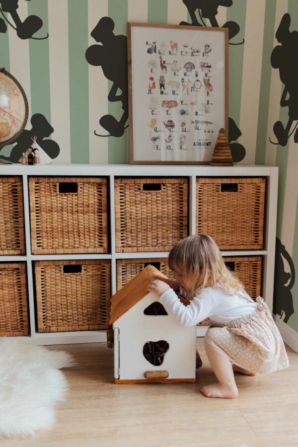 Traditional Wallpaper with Whimsical Green Mice Pattern from Fancy Walls