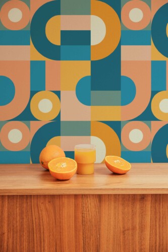 Self-adhesive wallpaper featuring vibrant Geometric Bauhaus pattern by Fancy Walls