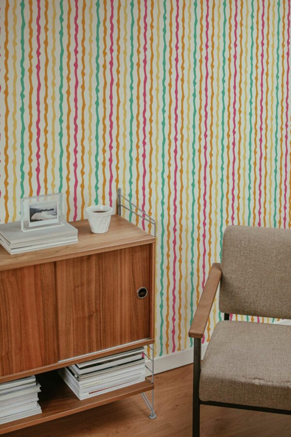 Vibrant Wonky Stripes self-adhesive wallpaper by Fancy Walls