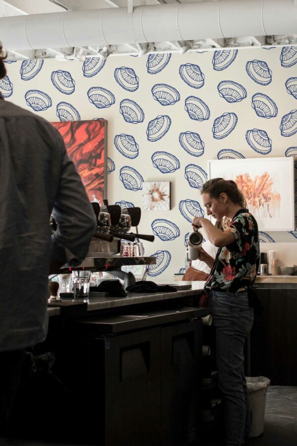 Blue bold seashells design by Fancy Walls as self-adhesive wallpaper