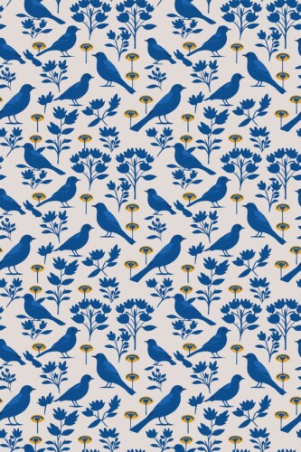 Removable wallpaper with nature-inspired blue bird pattern from Fancy Walls