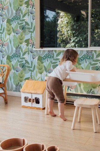 Serene blue butterfly garden self-adhesive wallpaper from Fancy Walls