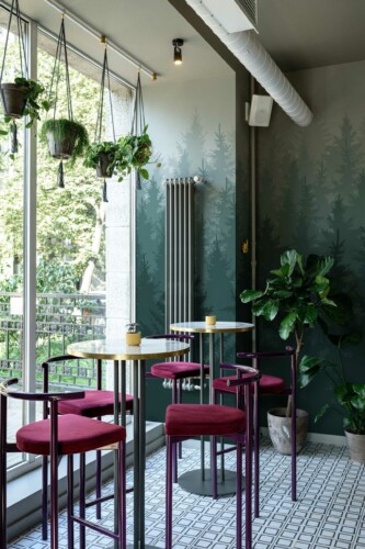 Misty Forest peel and stick or non-pasted wall mural. Fancy Walls removable self-adhesive or traditional nature forest eco-friendly and PVC-free bar wall mural.