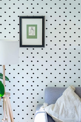 Eastern European style living room decorated with Simple polka dots peel and stick wallpaper