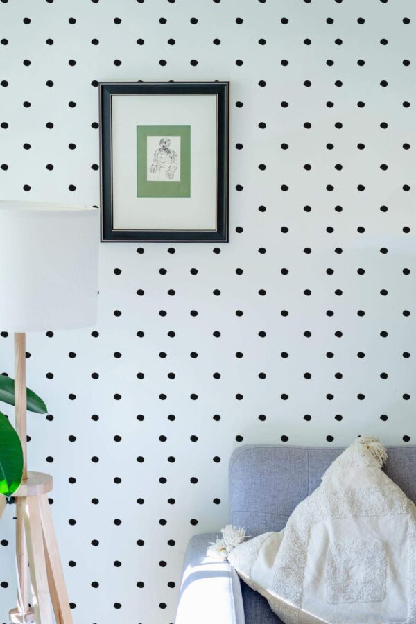 Eastern European style living room decorated with Simple polka dots peel and stick wallpaper