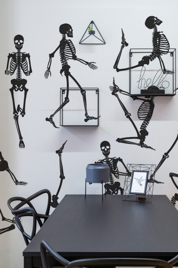 Black and white skeleton wall paper mural from Fancy Walls
