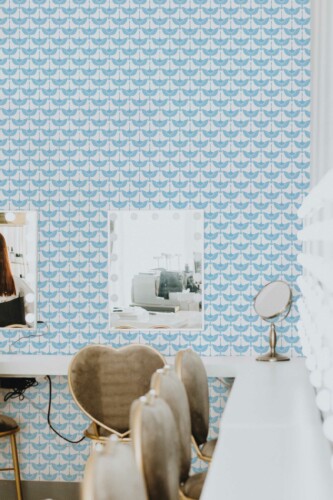Traditional wallpaper in Sky Blue Birds pattern by Fancy Walls.
