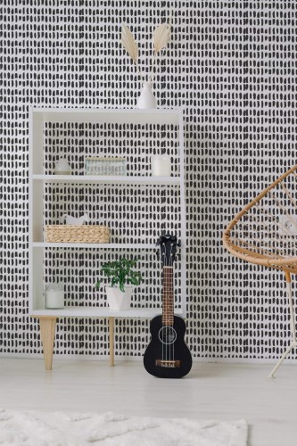 Minimal boho style living room decorated with Small Brush stroke peel and stick wallpaper
