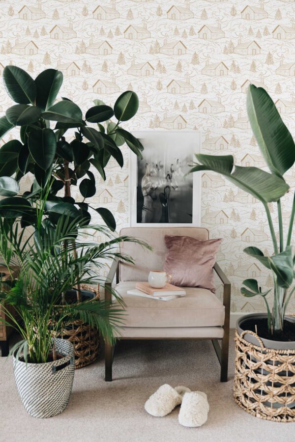 Fancy Walls Smokey Cabins Tan Cozy Beige self-adhesive wallpaper