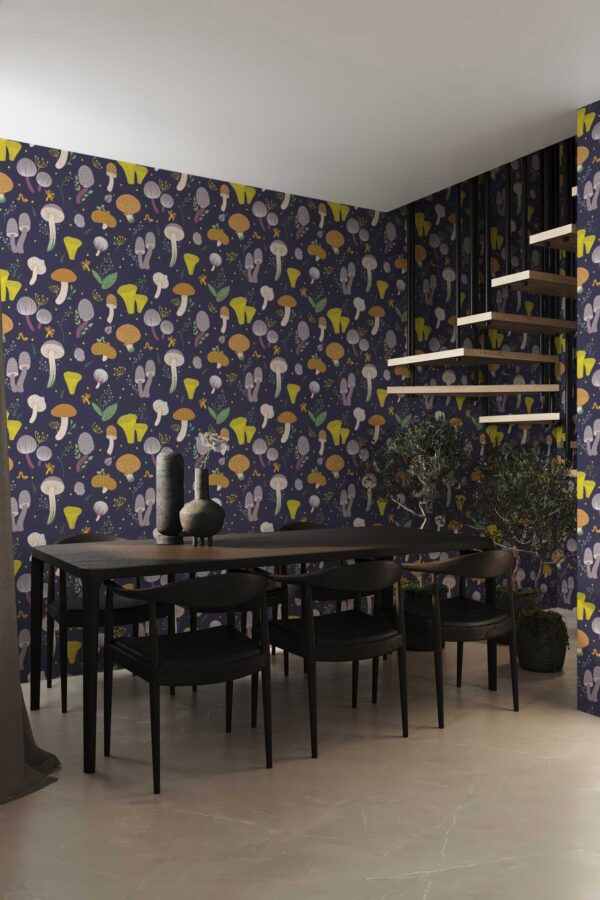 Fancy Walls blue plant and tree peel and stick wallpaper aesthetic mushrooms