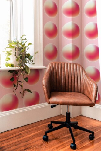Mid-century modern style living room decorated with Soft circle peel and stick wallpaper
