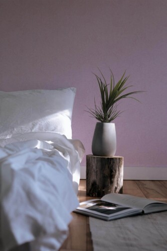 Minimal scandinavian style bedroom decorated with Soft pink peonies peel and stick wallpaper