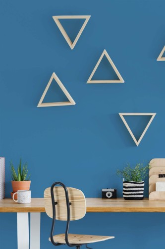 Scandinavian style home office decorated with Solid bright blue peel and stick wallpaper