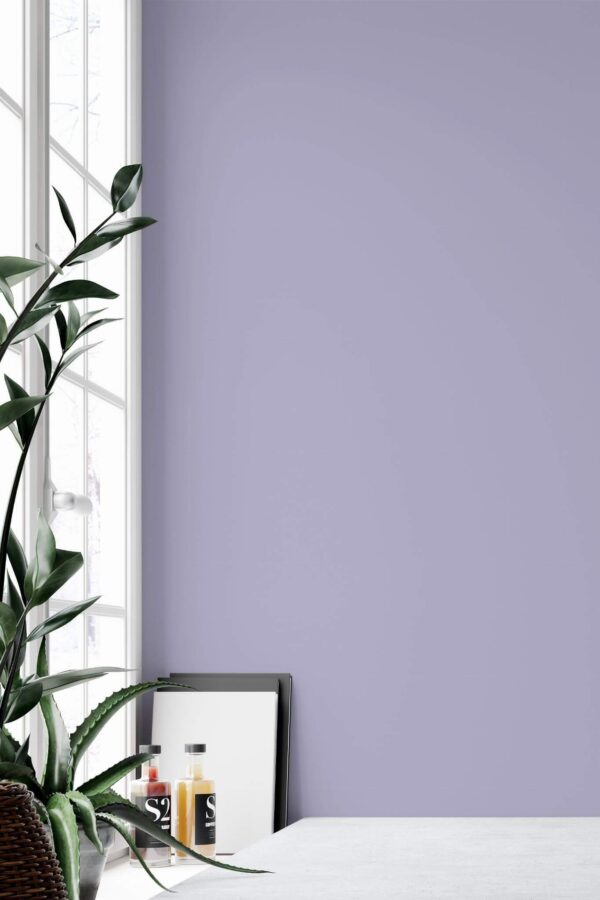 Minimal style home office decorated with Solid color lilac peel and stick wallpaper