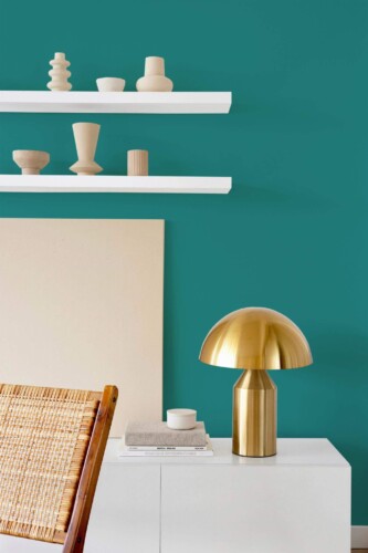 Modern style dining room decorated with Solid color teal peel and stick wallpaper