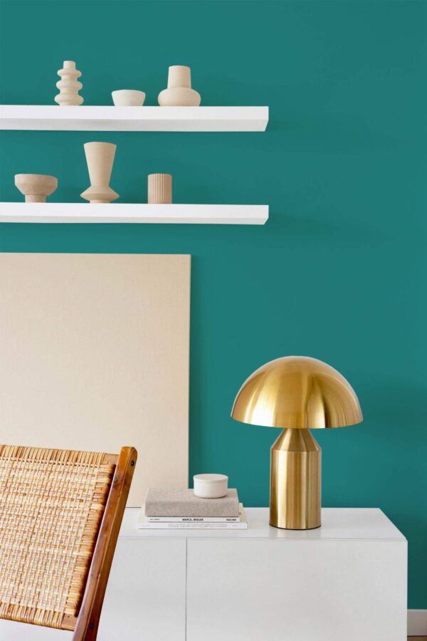 Modern style dining room decorated with Solid color teal peel and stick wallpaper
