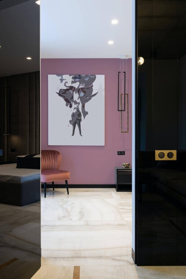 Art deco style bedroom decorated with Solid dusty violet peel and stick wallpaper