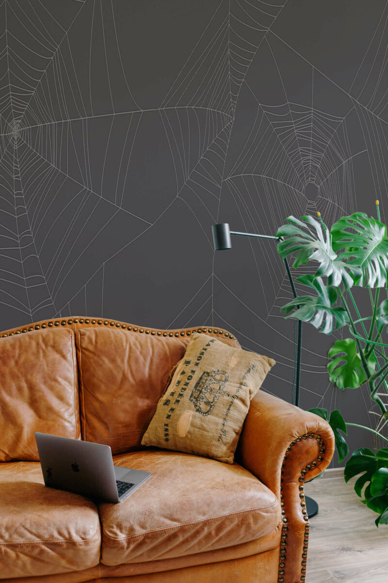 Gray Misty Spiderweb peel and stick or non-pasted wall mural. Fancy Walls removable self-adhesive or traditional abstract eco-friendly and PVC-free kids room wall mural.