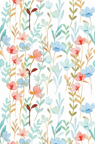 Pattern repeat of Spring flowers watercolor removable wallpaper design