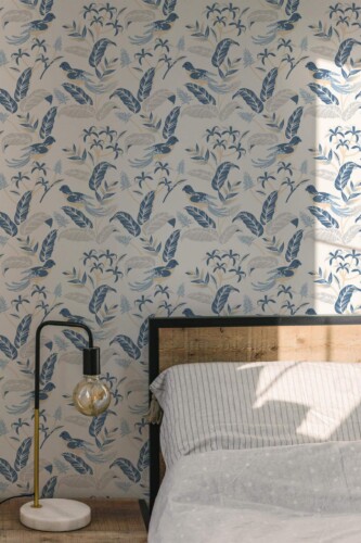 Minimal modern style bedroom decorated with Spring peel and stick wallpaper