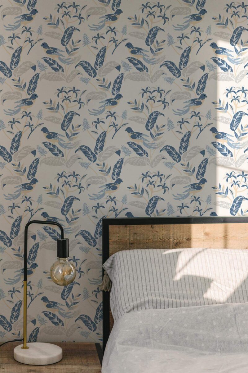 Minimal modern style bedroom decorated with Spring peel and stick wallpaper
