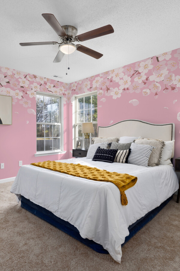 Fancy Walls wall paper mural with pink cherry blossoms