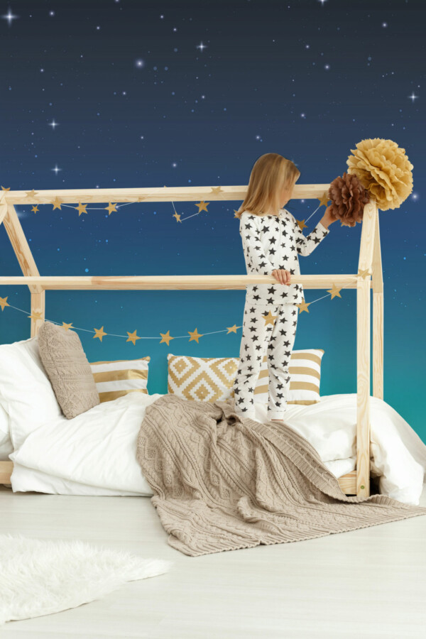 Star-kissed Blue Night Sky Wall Mural, wall paper mural by Fancy Walls