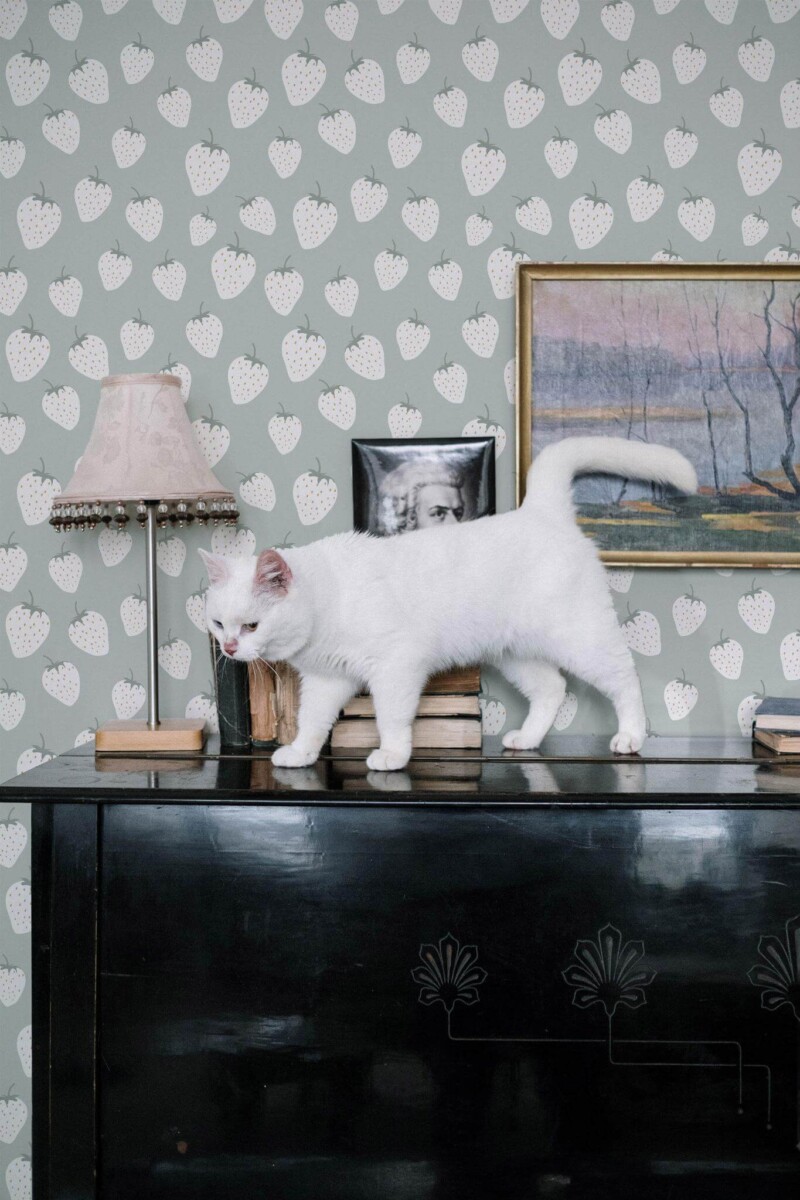 Industrial style music room decorated with Strawberry peel and stick wallpaper