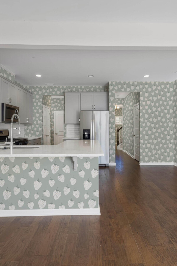 Minimal scandinavian style kitchen decorated with Strawberry peel and stick wallpaper