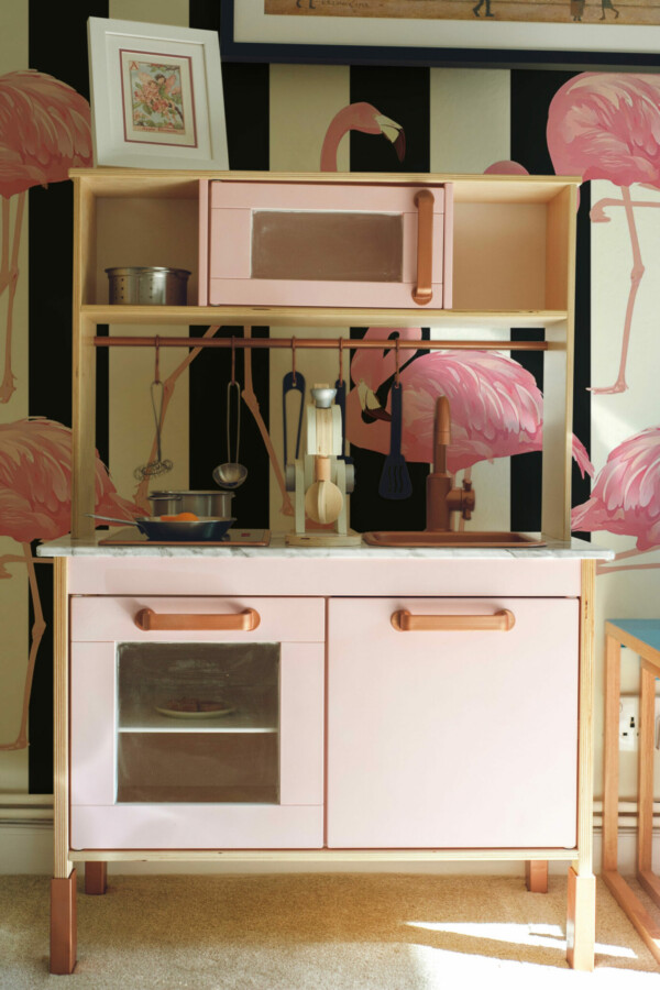 Fancy Walls peel and stick wall murals with Striped Flamingos pattern
