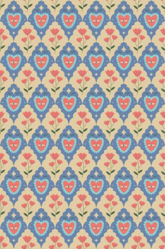 Fancy Walls traditional wallpaper with a cheerful blue and yellow geometric theme.
