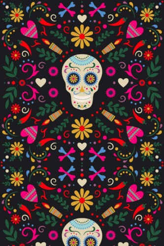 Pattern repeat of Sugar skull removable wallpaper design