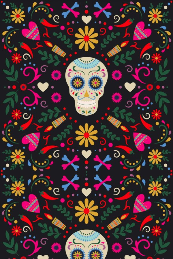 Pattern repeat of Sugar skull removable wallpaper design