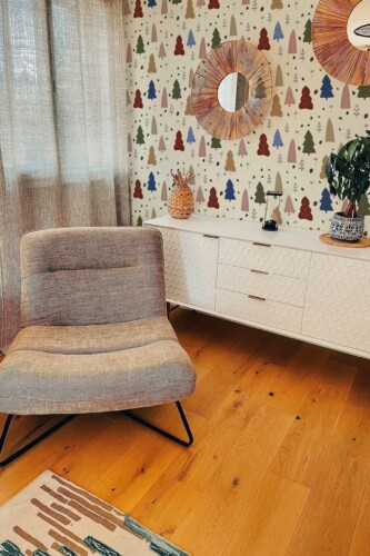 Unpasted yellow pine tree wallpaper for an elegant interior by Fancy Walls