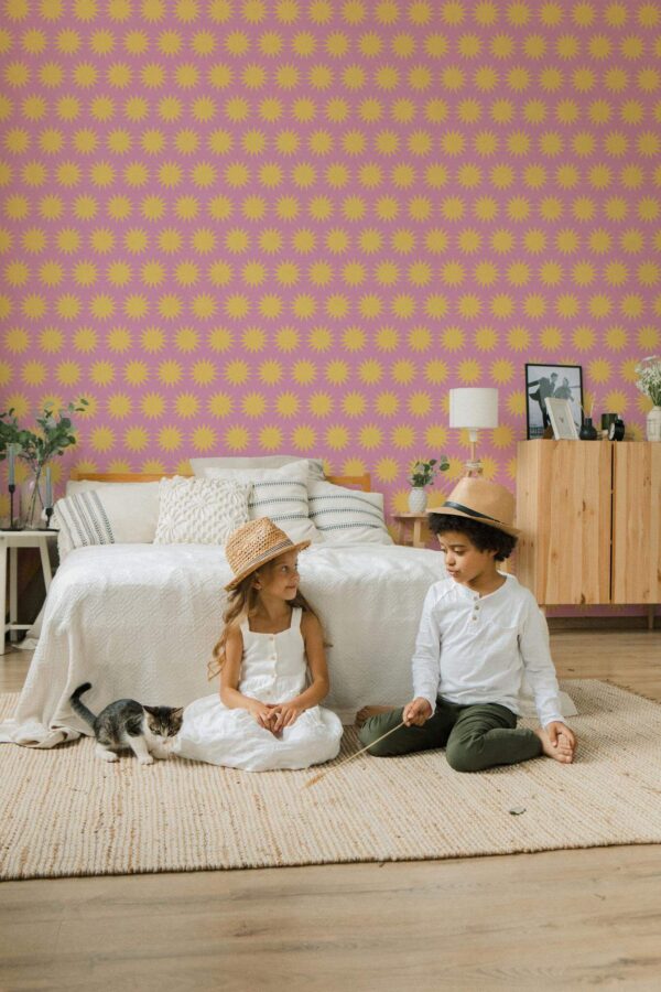 Scandinavian style bedroom decorated with Sunny peel and stick wallpaper