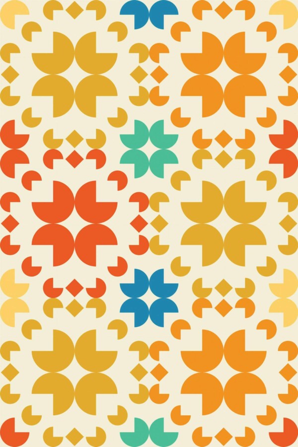 Pattern repeat of Sunshine Symphony in Retro Tiles removable wallpaper design