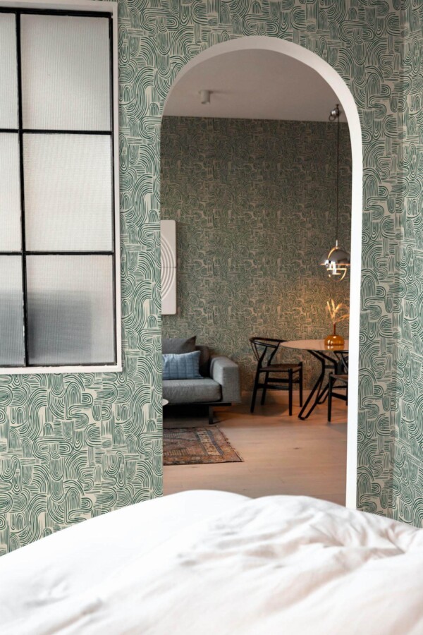 Modern scandinavian style living room decorated with Swell peel and stick wallpaper