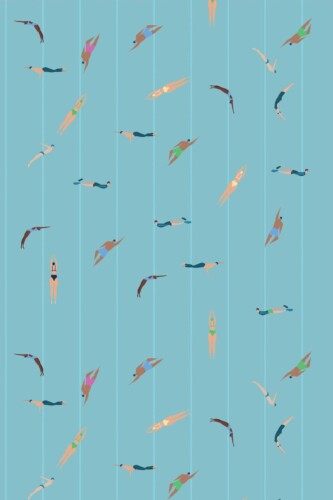 Pattern repeat of Swimmers in pool removable wallpaper design