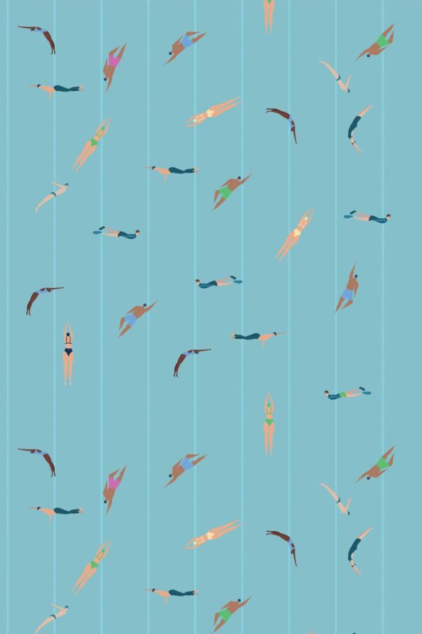 Pattern repeat of Swimmers in pool removable wallpaper design