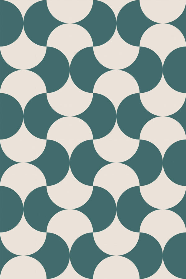 Pattern repeat of Teal mid-century arch removable wallpaper design