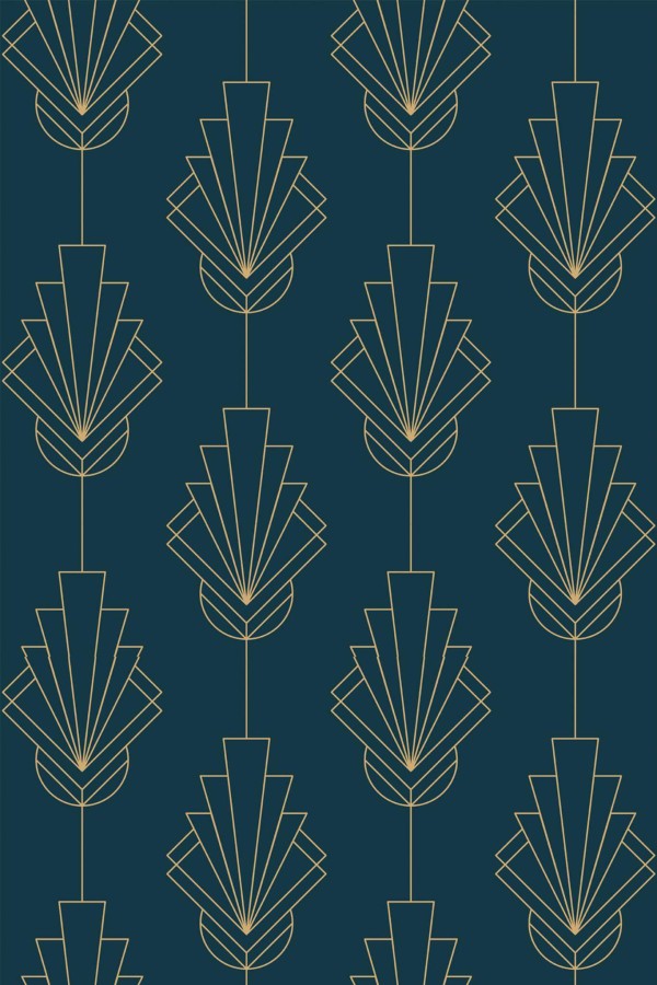 Pattern repeat of Teal modern Art Deco removable wallpaper design