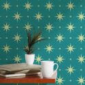 Scandinavian style accent wall decorated with Teal stars peel and stick wallpaper
