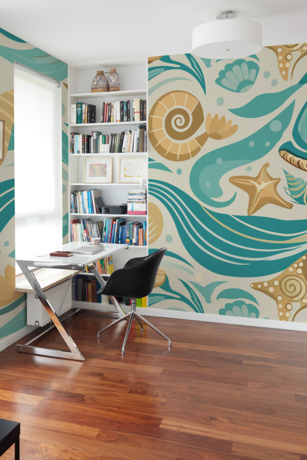 Fancy Walls ocean-inspired swirl design wall paper mural