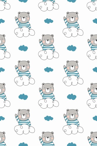 Pattern repeat of Teddy bear removable wallpaper design