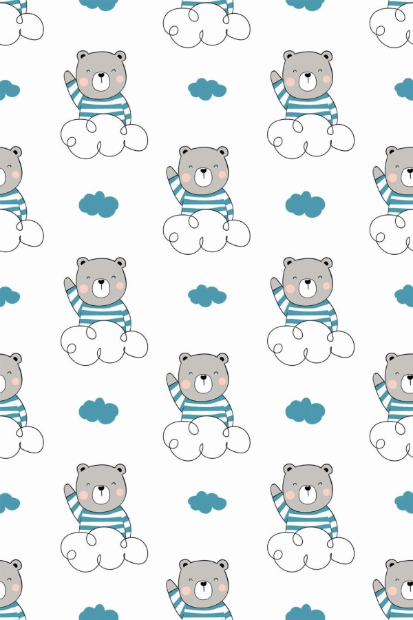 Pattern repeat of Teddy bear removable wallpaper design